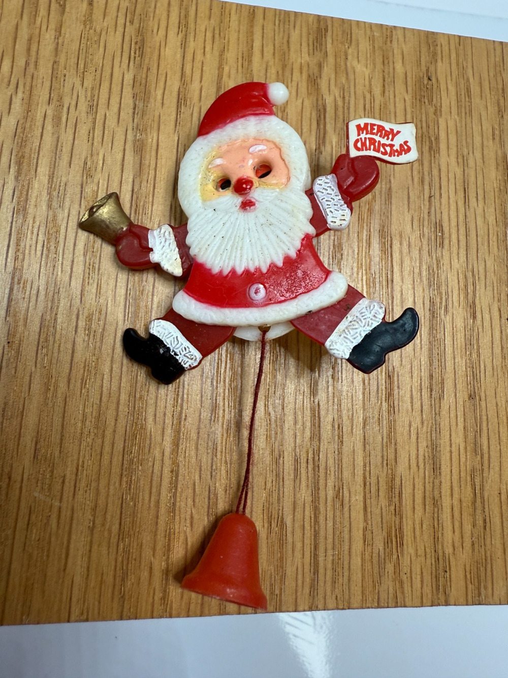 Vintage 1976 Pulex Enterprises Santa Claus Pin Bell Christmas Holiday Decor